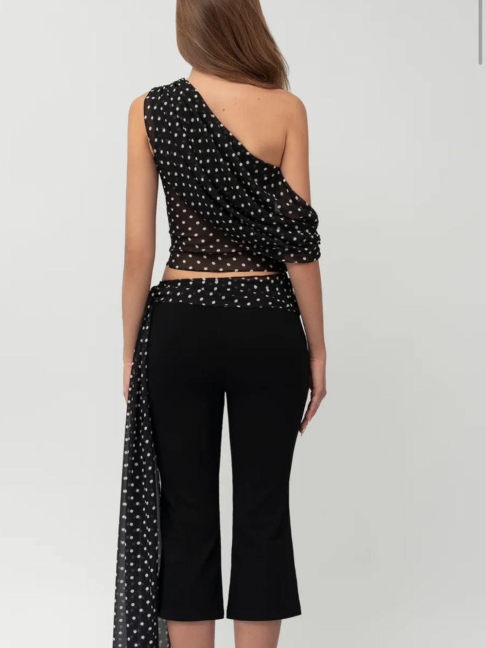 Polka Dot One-Shoulder Crop Top - Picture 2 of 4